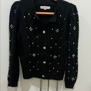 LOFT Black Bejeweled Cardigan Sweater